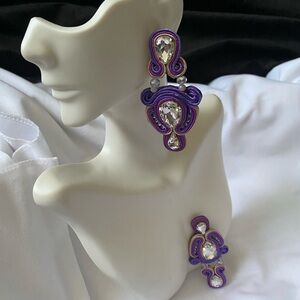 Elegant Purple and Silver Statement Earrings